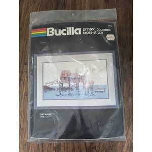 SEALED Bucilla Printed Counted Cross-Stitch "Bait House" 11x17'' Vintage